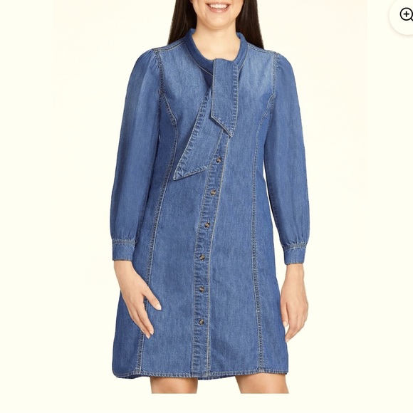 Scoop Dresses & Skirts - NWT Scoop XS denim tie-neck dress